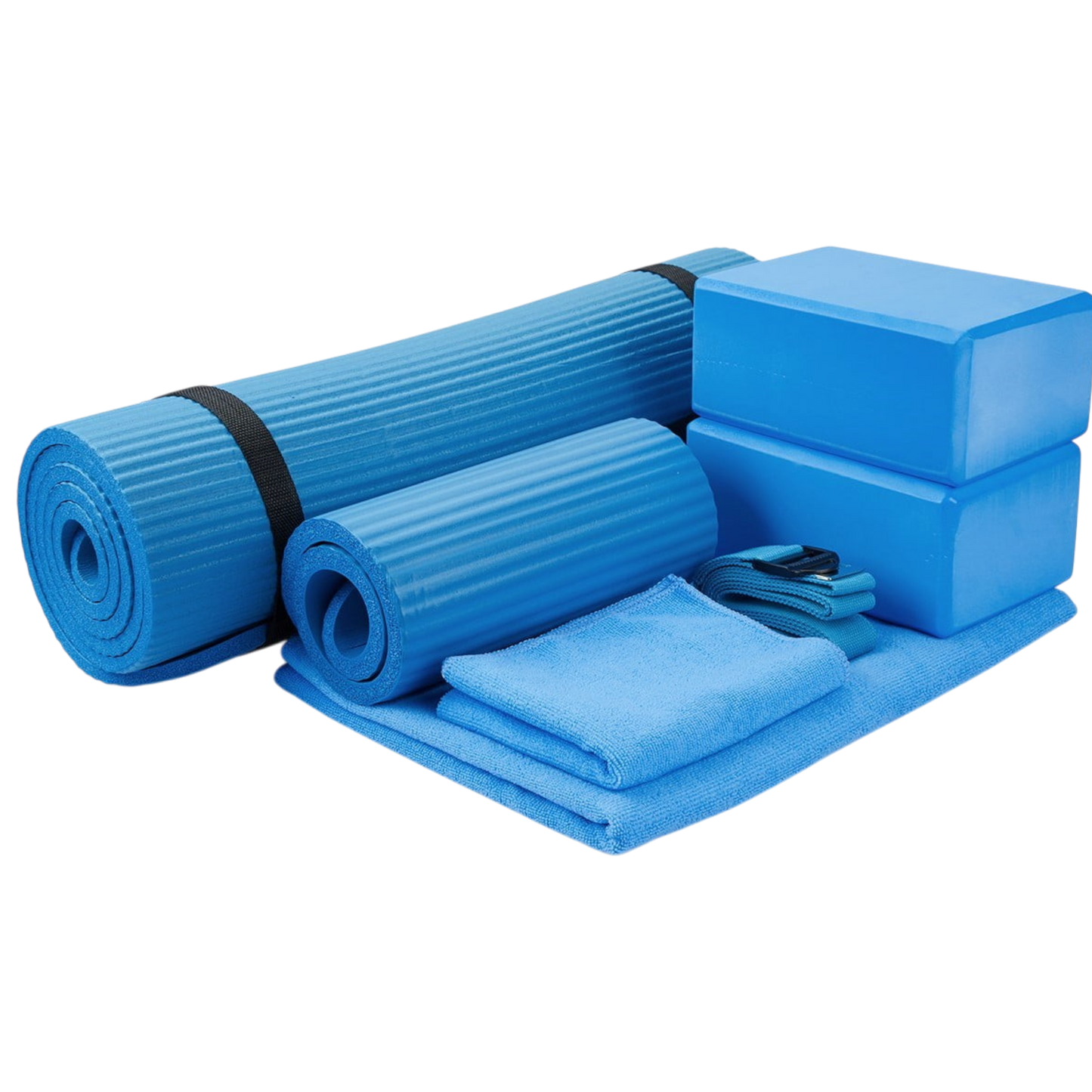 7-Piece Set - Include 1/2" Thick Yoga Mat with Carrying Strap, 2 Yoga Blocks, Yoga Mat Towel, Yoga Hand Towel, Yoga Strap and Yoga Knee Pad Haybahh