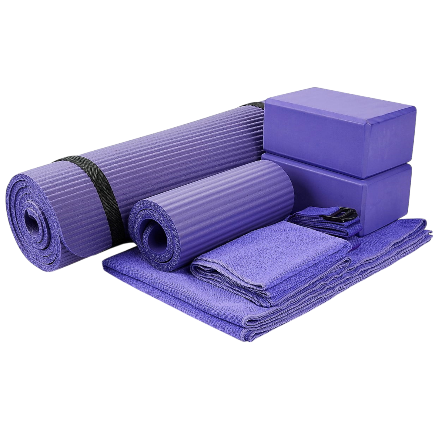 7-Piece Set - Include 1/2" Thick Yoga Mat with Carrying Strap, 2 Yoga Blocks, Yoga Mat Towel, Yoga Hand Towel, Yoga Strap and Yoga Knee Pad Haybahh