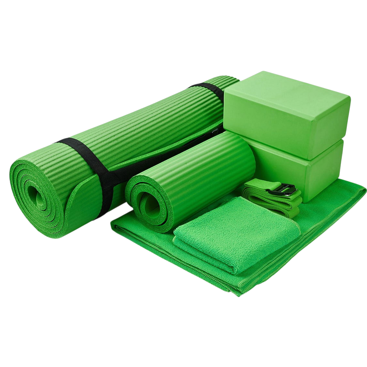 7-Piece Set - Include 1/2" Thick Yoga Mat with Carrying Strap, 2 Yoga Blocks, Yoga Mat Towel, Yoga Hand Towel, Yoga Strap and Yoga Knee Pad Haybahh