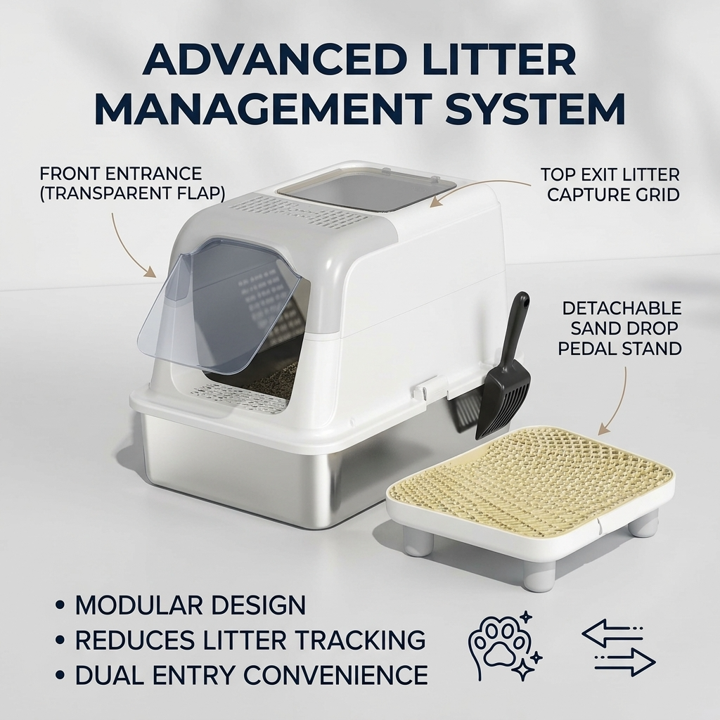 XL Stainless Steel Cat Litter Box Enclosed Odor Control + Deodorizer