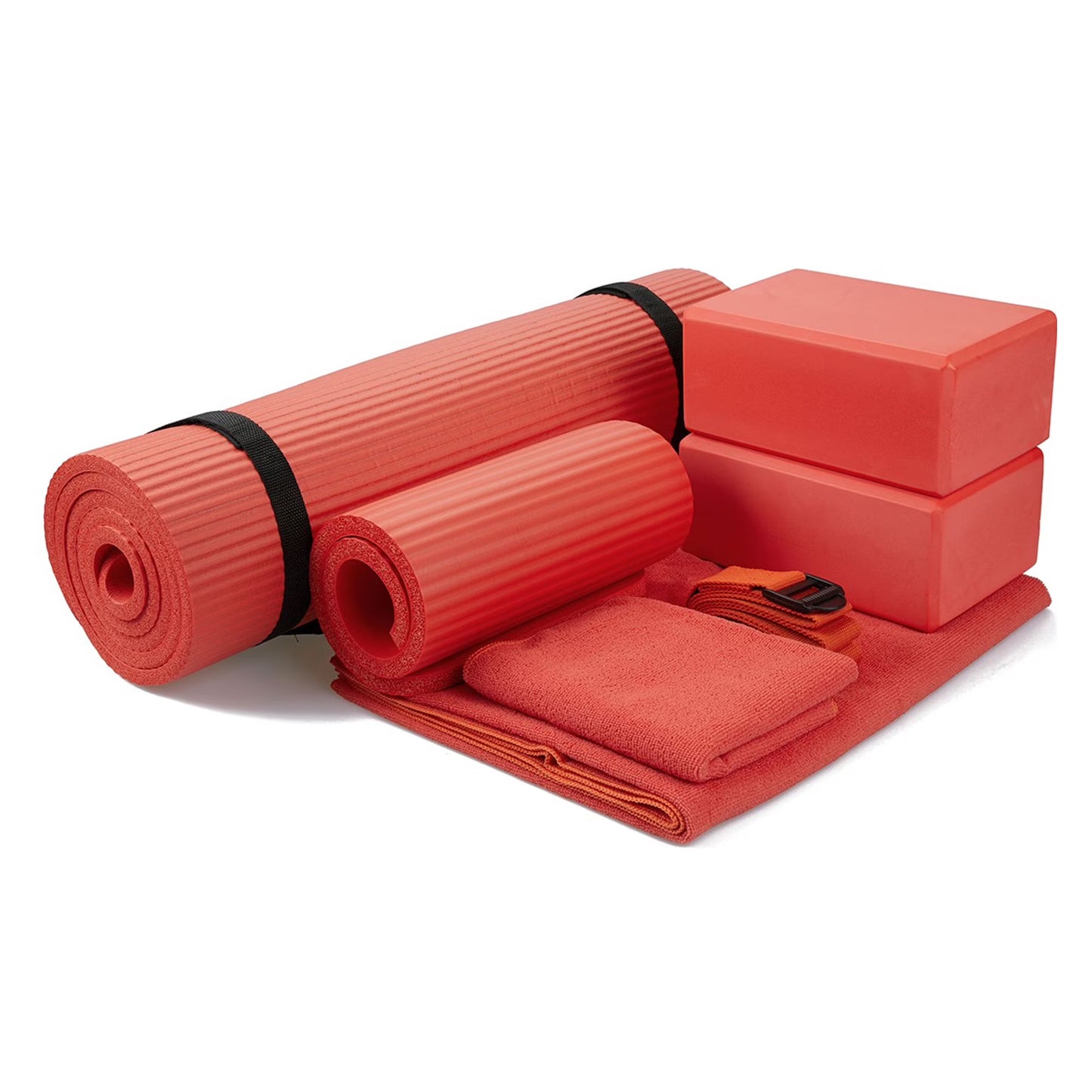 7-Piece Set - Include 1/2" Thick Yoga Mat with Carrying Strap, 2 Yoga Blocks, Yoga Mat Towel, Yoga Hand Towel, Yoga Strap and Yoga Knee Pad Haybahh